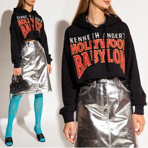 GUCCI SWEATSHIRT COTTON HOLLYWOOD BABYLON CROPPED HOODIE sz M MEDIUM